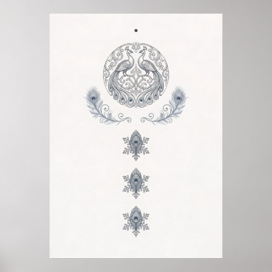 Minimaler silberner Pfauenfeder-Fallposter Poster (Vorne)