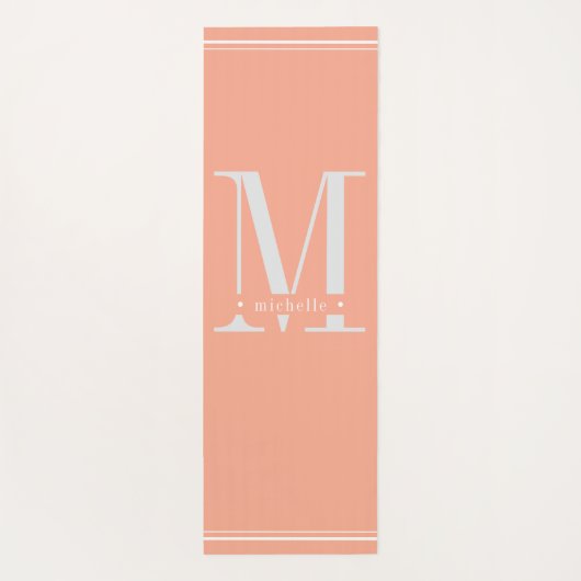 Minimaler Soft Peach & White Monogramm Yogamatte (Rückseite)