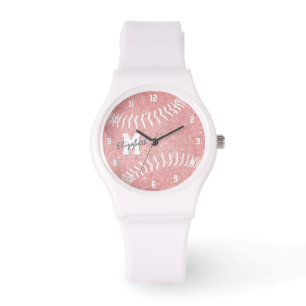 Minimaler Sport gürtelrosa mit Monogramm Softball Armbanduhr
