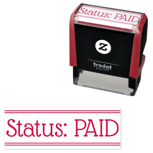 Minimaler "Status: BEZAHLT" Briefmarke aus Kautsch Permastempel (Beispiel)