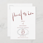 Minimaler Stift uns in Script Burgundy Save the Da Ankündigungspostkarte (Vorne/Hinten)