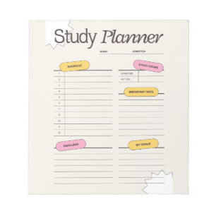 Minimaler Studienplaner mit stündlichem Zeitplan Notizblock