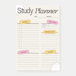 Minimaler Studienplaner mit stündlichem Zeitplan Post-it Klebezettel