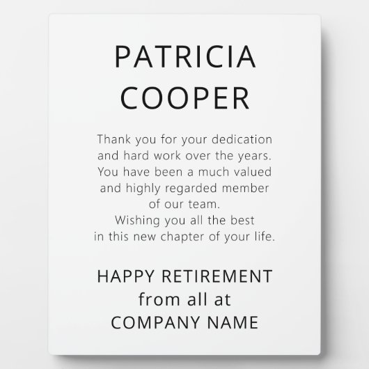 Minimaler Text Schwarz-weiß Rettiree-Geschenk von  Fotoplatte (Vorderseite)