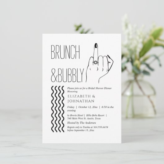 Minimaler Text Script Brunch und bubbly Einladung (Stehend Vorderseite)