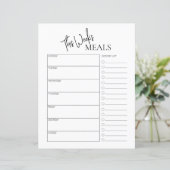 Minimaler Text wöchentlich Mahlzeiten Planner (Stehend Vorderseite)