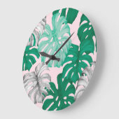 Minimaler Tropischer Monstera Duo-Ton Große Wanduhr (Winkel)