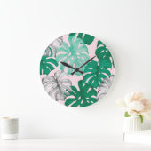 Minimaler Tropischer Monstera Duo-Ton Große Wanduhr (Zuhause)