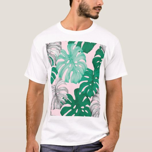 Minimaler Tropischer Monstera Duo-Ton T-Shirt (Vorderseite)