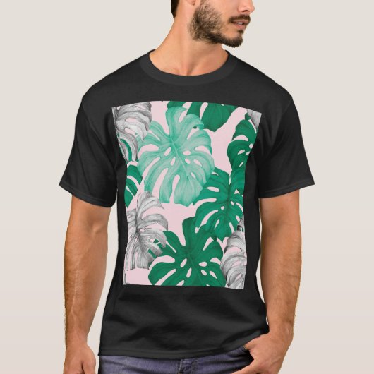 Minimaler Tropischer Monstera Duo-Ton T-Shirt (Vorderseite)
