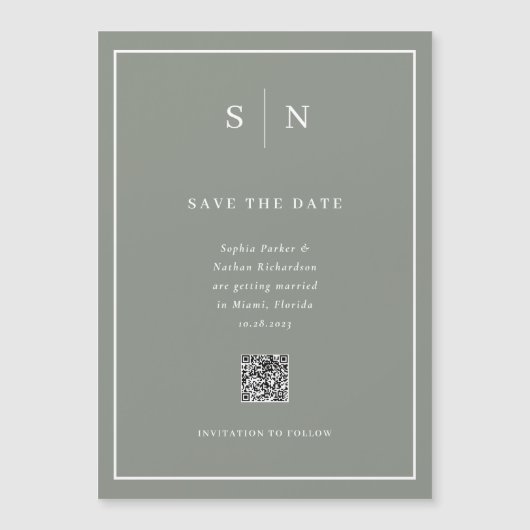 Minimaler und chic Sage Green QR-Code Save the Dat Magneteinladung (Vorderseite)