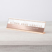 Minimaler und moderner 2-Tone-Rose-Gold-Weißer Mar Schreibtischnamensplakette (Vorderseite )