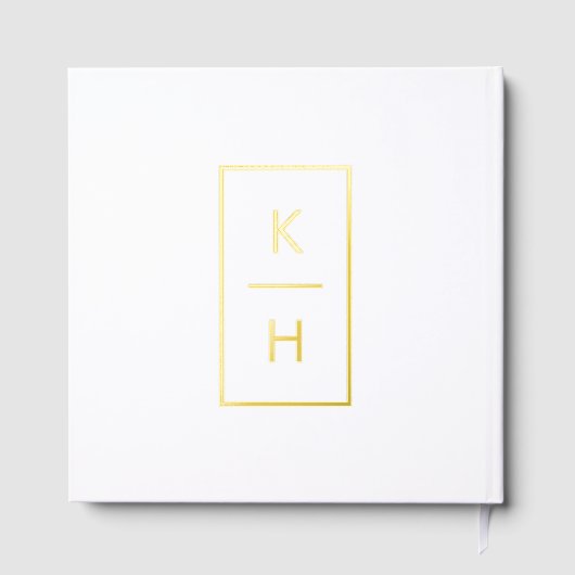 Minimaler vertikaler Monogrammname und Hochzeitdat Gästebuch (Rückseite)