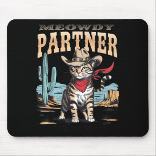 Minimaler Vintage-Katze Meowdy Partner Cowboy Mousepad