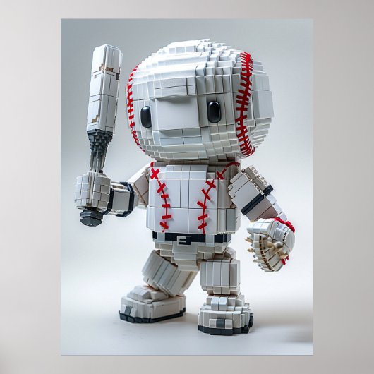 Minimaler Voxel-Athlet in weißer Uniform – Basebal Poster (Vorne)