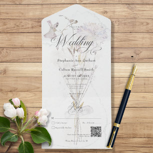 Minimaler Wasserfarben-Wildblume Bouquet QR-Code All In One Einladung