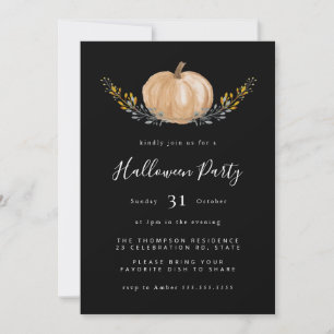 Minimaler Wasserfarbenkürbis Halloween Schwarzes P Einladung