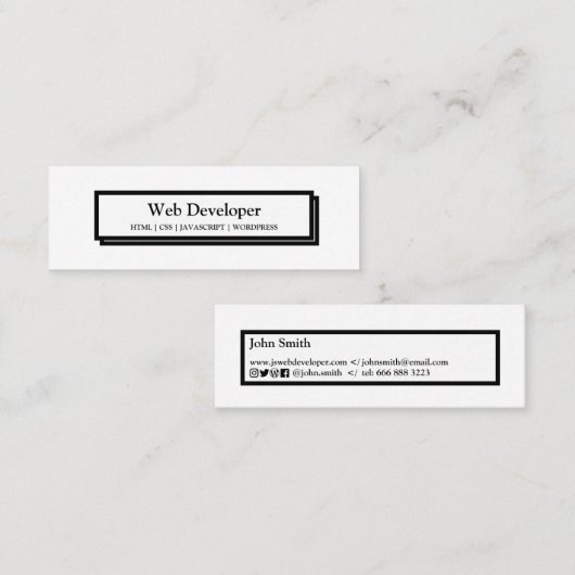 Minimaler Webentwickler-weiße schwarze Website-Sch Mini Visitenkarte (Vorne/Hinten)