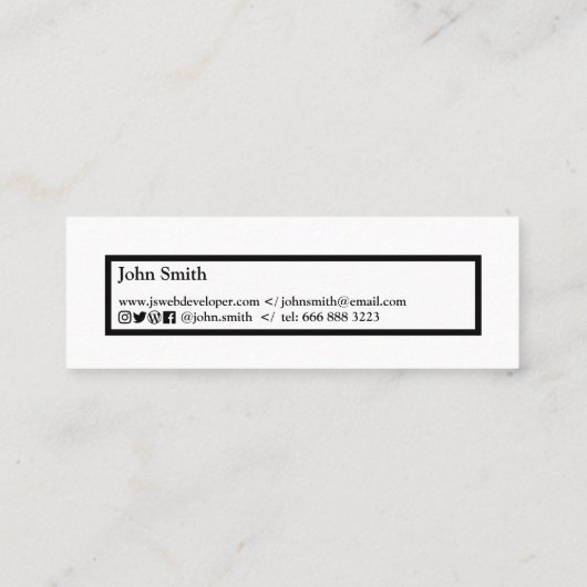 Minimaler Webentwickler-weiße schwarze Website-Sch Mini Visitenkarte (Rückseite)