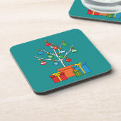 Minimaler Weihnachtsbaum mit Geschenken Getränkeuntersetzer (Linke Seite)
