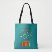 Minimaler Weihnachtsbaum mit Geschenken Tasche (Vorderseite)