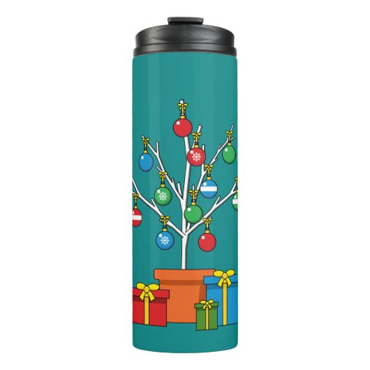 Minimaler Weihnachtsbaum mit Geschenken Thermosbecher (Vorderseite)