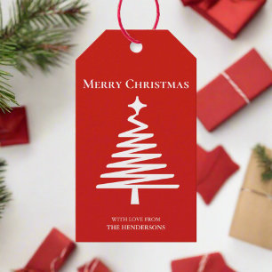 Minimaler Weihnachtsbaum rot & weiß Geschenkanhänger