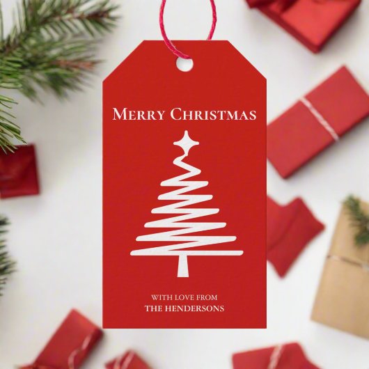Minimaler Weihnachtsbaum rot & weiß Geschenkanhänger