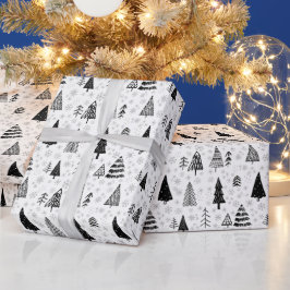 Minimaler Weihnachtsbaum Schwarz und Weiß Geschenkpapier