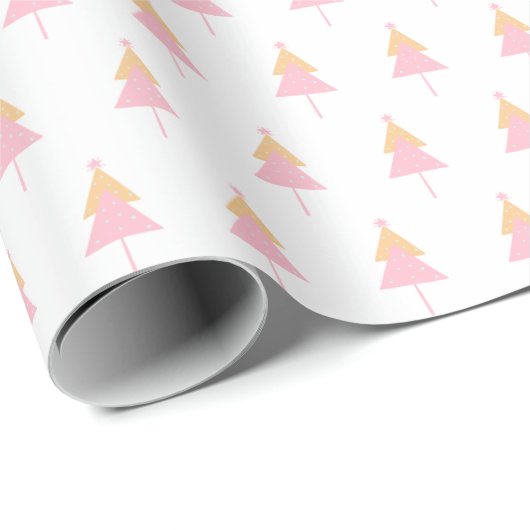 Minimaler weißer rosa gelber Weihnachtsbaum Geschenkpapier (Rolleneckpunkt)