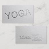 Minimaler weißer Silber Embossed Text Yoga Instruc Visitenkarte (Vorne/Hinten)