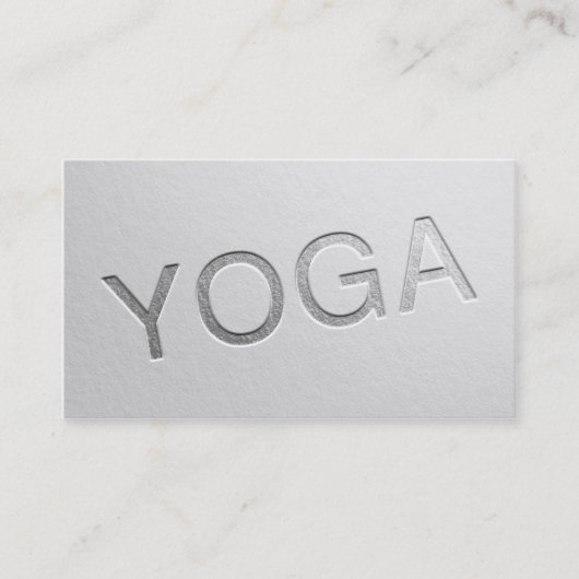 Minimaler weißer Silber Embossed Text Yoga Instruc Visitenkarte (Vorderseite)