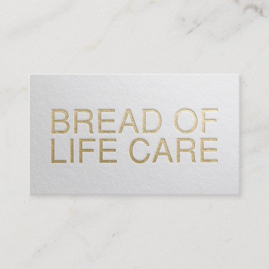 Minimaler White & Gold Embossed Text Yoga Instruct Visitenkarte (Vorderseite)