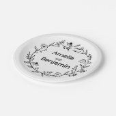 minimaler Wildblumenkranz Folk Rustikale Hochzeit Pappteller (Schrägansicht)