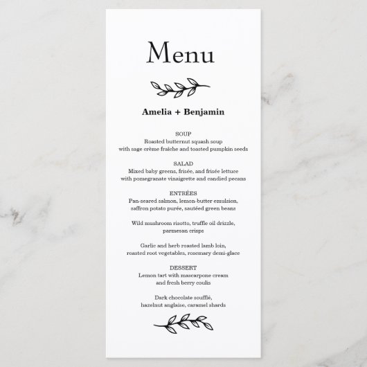 minimaler Wildblumenkranz Volkstümliche Rustikale Menükarte (Vorderseite)