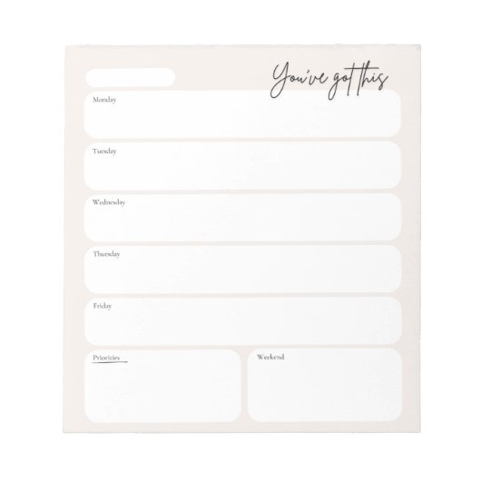 Minimaler Wochenplaner Notizblock (Vorderseite)