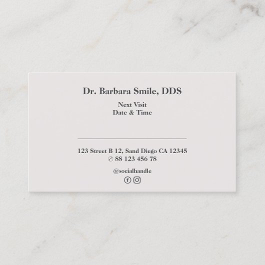 Minimaler Zahnarzt Zahnklinik Termin Visitenkarte (Rückseite)
