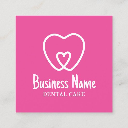 Minimaler Zahnarztstitel mit rosa Zahnpflege-Logo Quadratische Visitenkarte (Vorderseite)