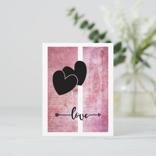 Minimaler Zweihörer-Liebe-Pfeil tief rosa Hintergr Postkarte (Stehend Vorderseite)