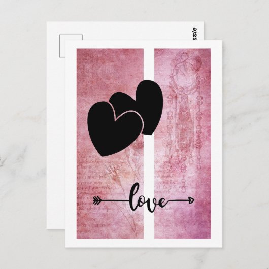 Minimaler Zweihörer-Liebe-Pfeil tief rosa Hintergr Postkarte (Vorne/Hinten)
