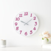 Minimales arabische Zahl-weißes Himbeerrosa Große Wanduhr (Zuhause)