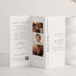 Minimales Bar Mitzvah-Dreierprogramm mit Foto<br><div class="desc">Machen Sie Ihren Hochzeitstag mit unserem maßgeschneiderten, minimalistisch-schwarz-weiß-dreifachem Programm mit mehreren Fotos einzigartig. Dieses Produkt hat ein Gaumenelement - Sie müssen es selbst in einem Broschürenstil falten. Es beinhaltet Informationen über die Ehren, die Veranstaltung Timeline, eine Bar mitzvah Führer, Empfang, in liebevoller Erinnerung, ein Ort für Bilder, und Dank der...</div>