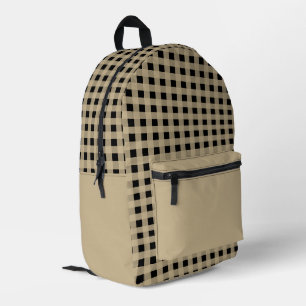 Minimales Beige- und Schwarz-Kariertes Muster Bedruckter Rucksack