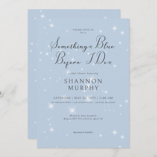 Minimales Blue Sparkle Brautparty Einladung (Vorne/Hinten)