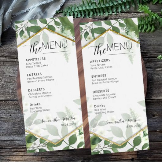 Minimales Botanisches SkriptWedding Menu Menükarte