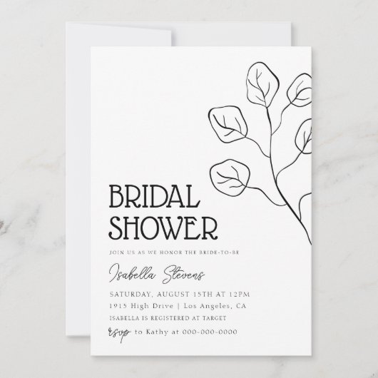 Minimales Brautparty der Blumenstrasse Einladung (Vorderseite)