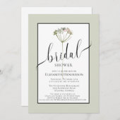 Minimales Brautparty für Blumenmuster Grün Skript Einladung (Vorne/Hinten)
