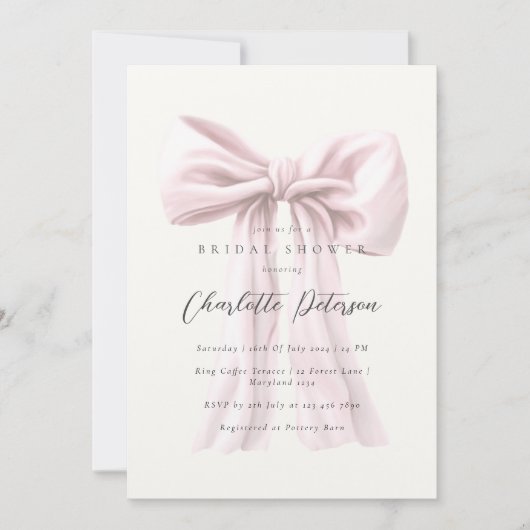 Minimales Brautparty für Rosa Bow Einladung (Vorderseite)