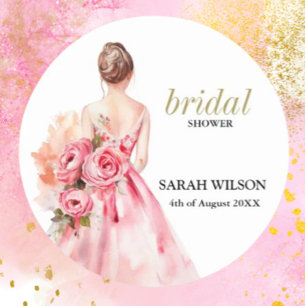 Minimales Brautparty für Wasserfarben-Hochzeitsbra Runder Aufkleber