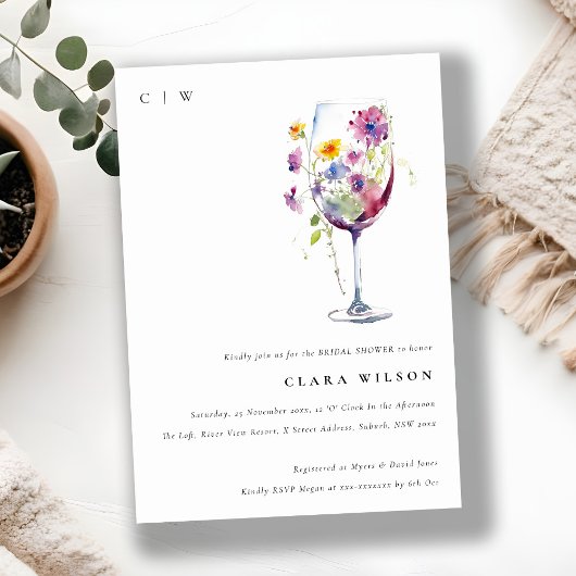 Minimales Brautparty Wasserfarbener Wein Einladung